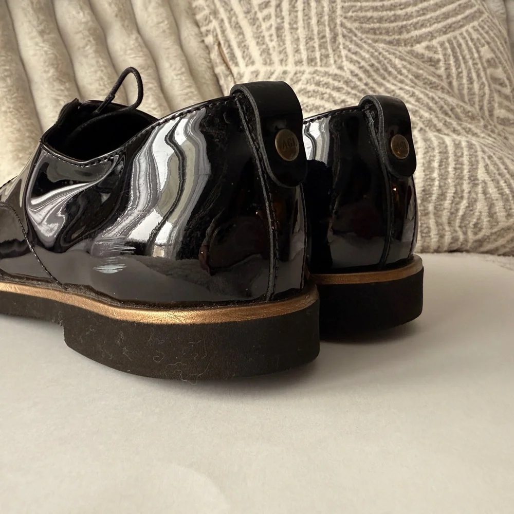 AGL Attilio Giusti‎ Leombruni Black Patent Leather Oxford Loafers Size 39.5 ITAY